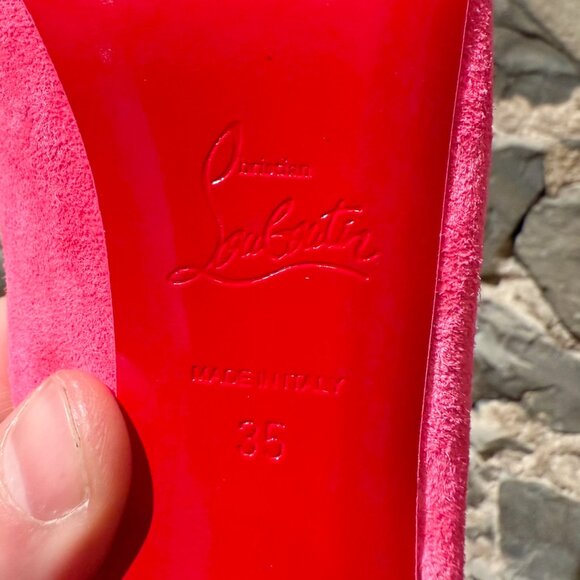 Christian Louboutin Hot Pink Suede Lace Up NVP 120 Peep Toe Pumps - Picture 9 of 12